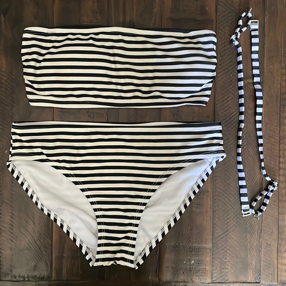DSG black white striped bikini set convertible top S EUC